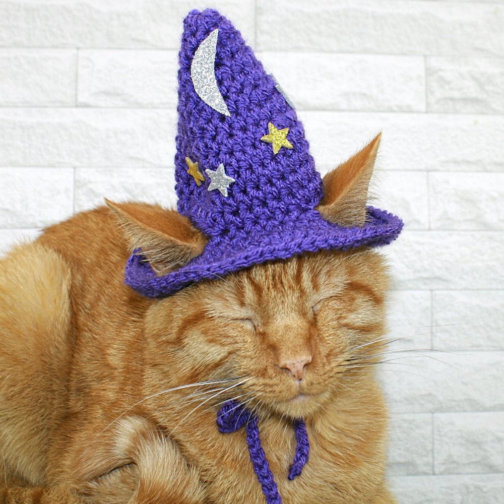 HAND CRAFTED Crochet Halloween Wizard Hat Moon Stars Costume Photo Prop - Picture 4 of 15